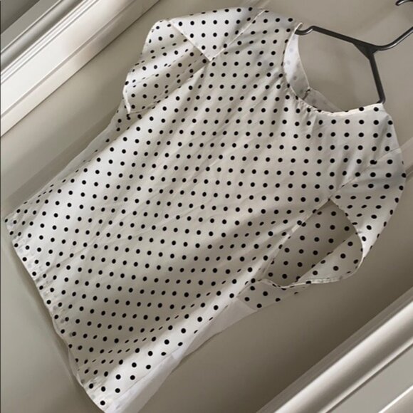 Black white polka dot cap sleeve blouse - Picture 1 of 1